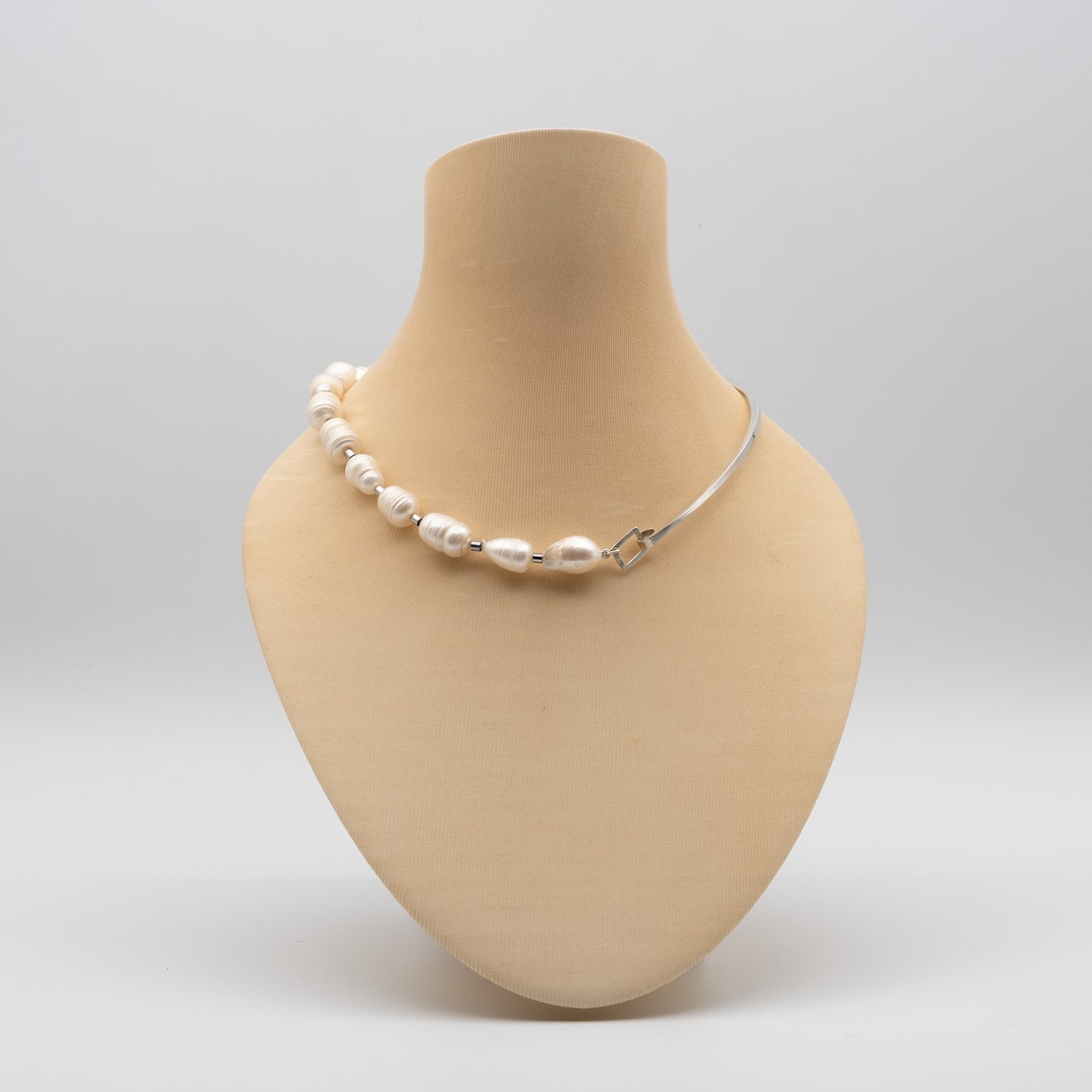 silver necklace with fresh water pearls